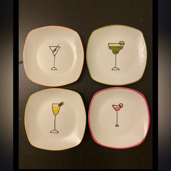 Colorful Cocktail Themed Appetizer Plate Set (set of 4) - Picture 3 of 3